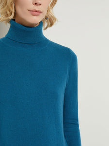 Long Sleeve Cashmere Turtleneck Sweater, Deep Teal, Deep Teal | Meison Studio Presents Misook