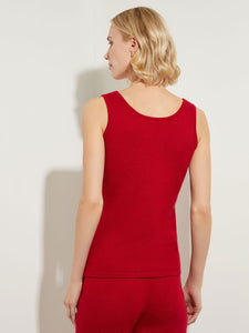 Scoop Neck Cashmere Tank Top, Red, Red | Misook