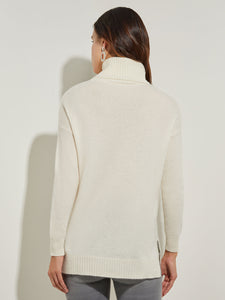Cable Knit Detail Cashmere Turtleneck Sweater, Ivory, Ivory | Meison Studio Presents Misook
