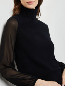 Chiffon Sleeve Cashmere Turtleneck, Black, Black | Misook Premium Details